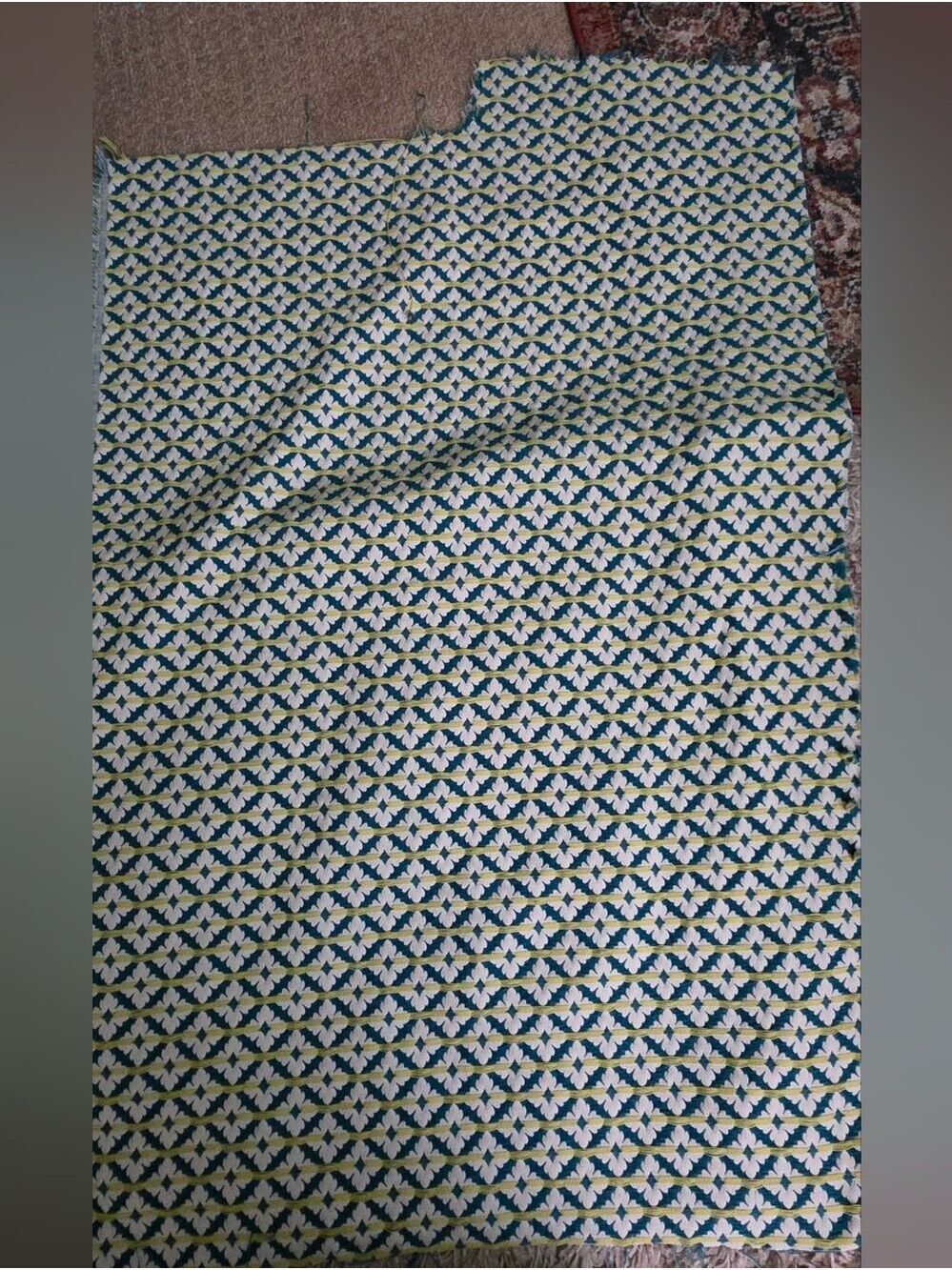 4/$67 Deal! Blue, Green, White Geometric Cotton Fabric Panel - Picture 1 of 14